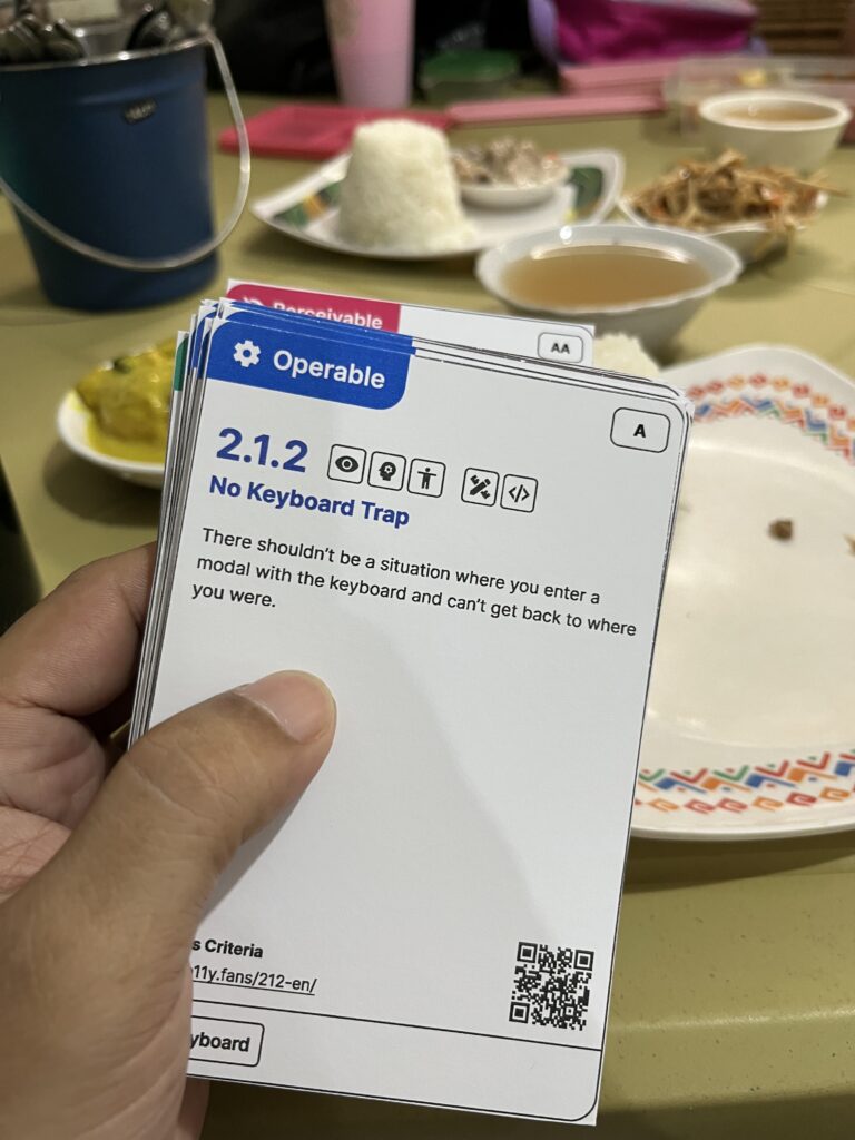 Using WCAG flash cards while waiting for lunch at a fastfood