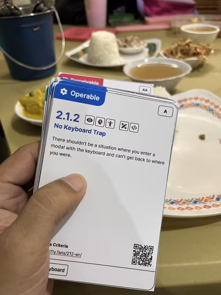 Using WCAG flash cards while waiting for lunch at a fastfood